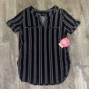 Wet Seal Black and Gray Striped Blouse